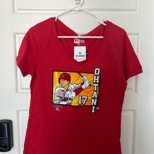 A13-Shohei Ohtani #17 Angel’s T-Shirt Women’s Large Red V-Neck New Era MLB